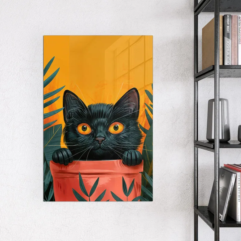 Magnettafel - Katze im Blumentopf