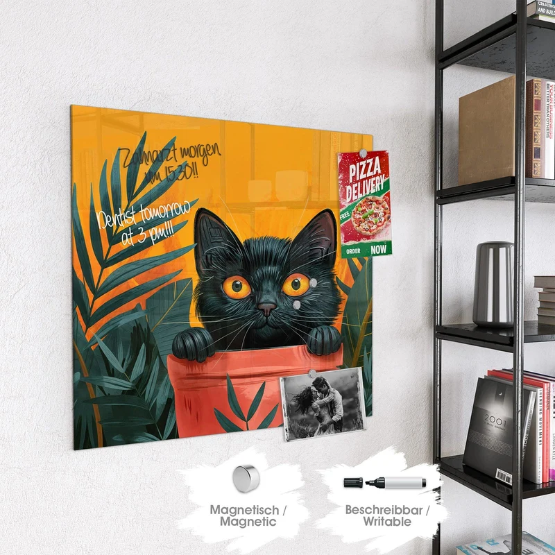 Magnettafel - Katze im Blumentopf