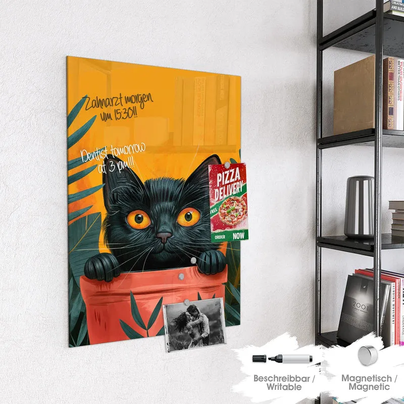 Magnettafel - Katze im Blumentopf