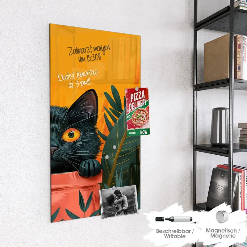 Magnettafel - Katze im Blumentopf