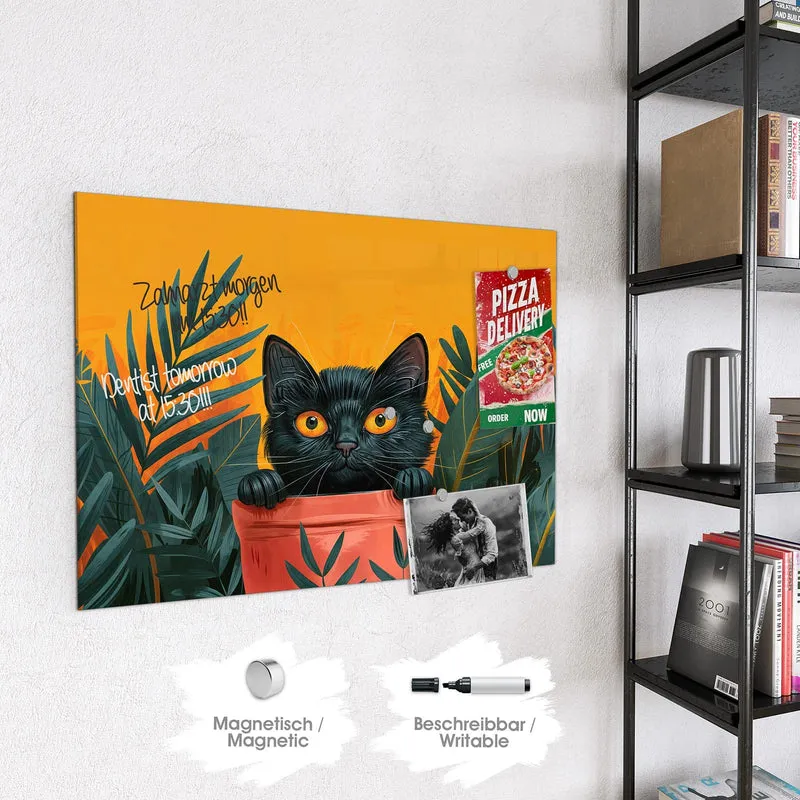 Magnettafel - Katze im Blumentopf
