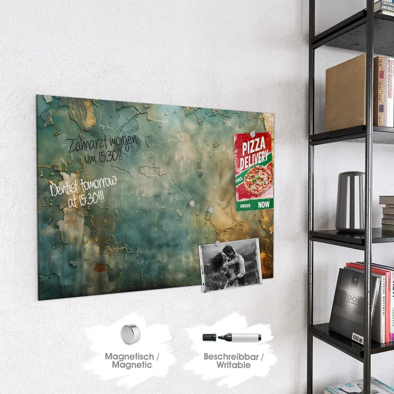 Magnettafel - Türkise Patina mit Gold
