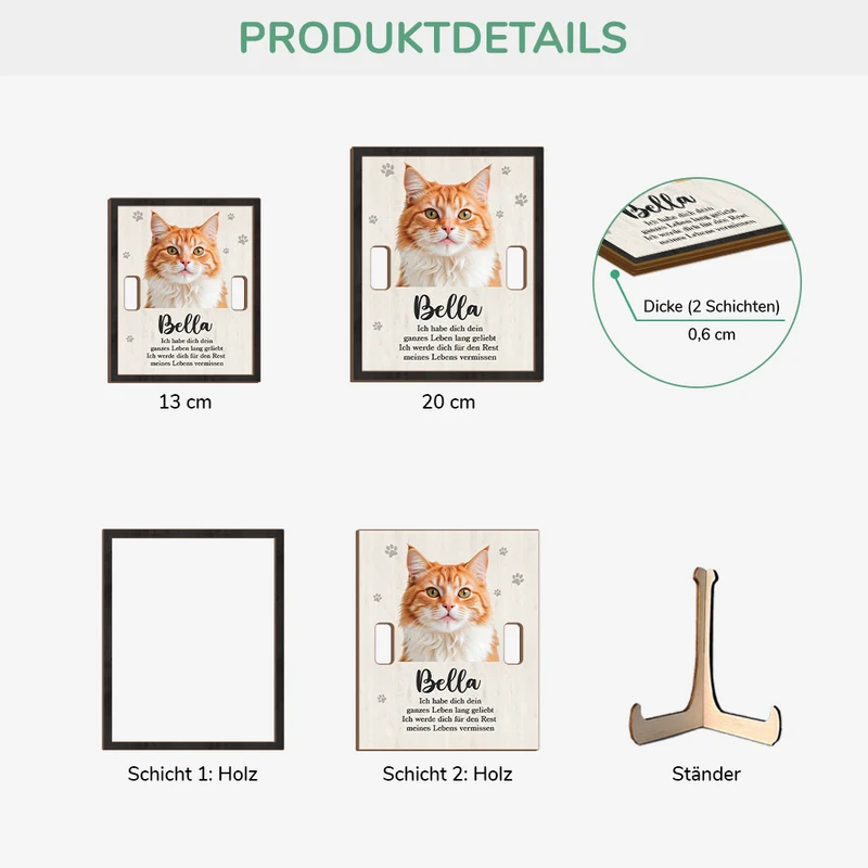 Ich Werde Dich Für Den Rest Meines Lebens Vermissen - Personalisierte Trauergeschenke | Foto Holzaufsteller Katze