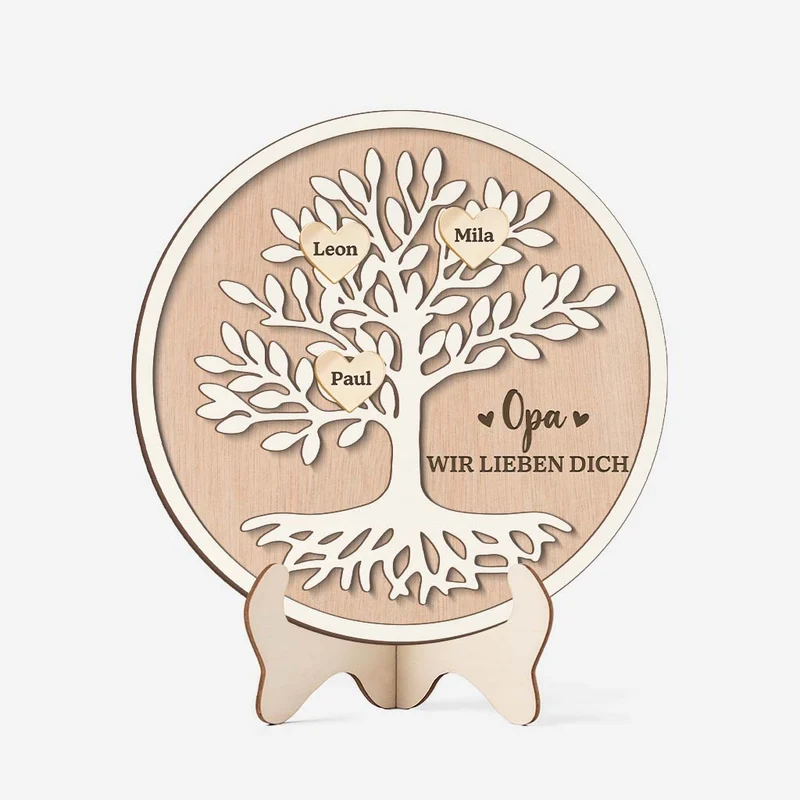 Opa Wir Lieben Dich - Personalisiertes Geschenk | Holzaufsteller Opa/Oma Baum