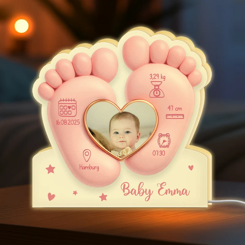[3D-Optik] Handabdruck Geburtsdatum Und Foto - Personalisiertes Geschenk | Lightbox Mama/Baby