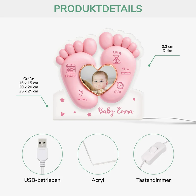 [3D-Optik] Handabdruck Geburtsdatum Und Foto - Personalisiertes Geschenk | Lightbox Mama/Baby