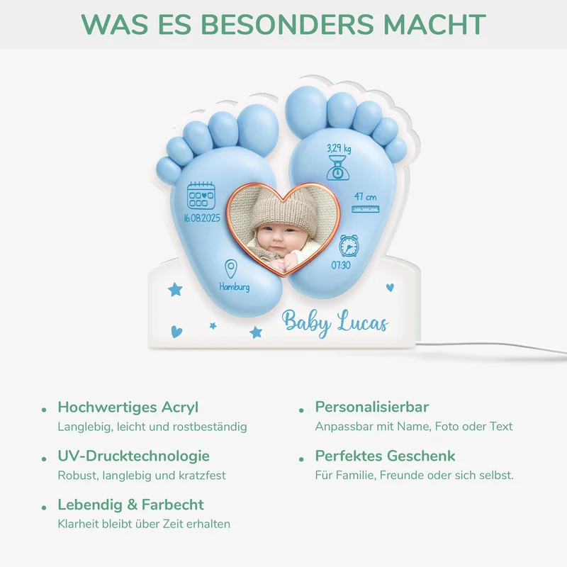 [3D-Optik] Handabdruck Geburtsdatum Und Foto - Personalisiertes Geschenk | Lightbox Mama/Baby