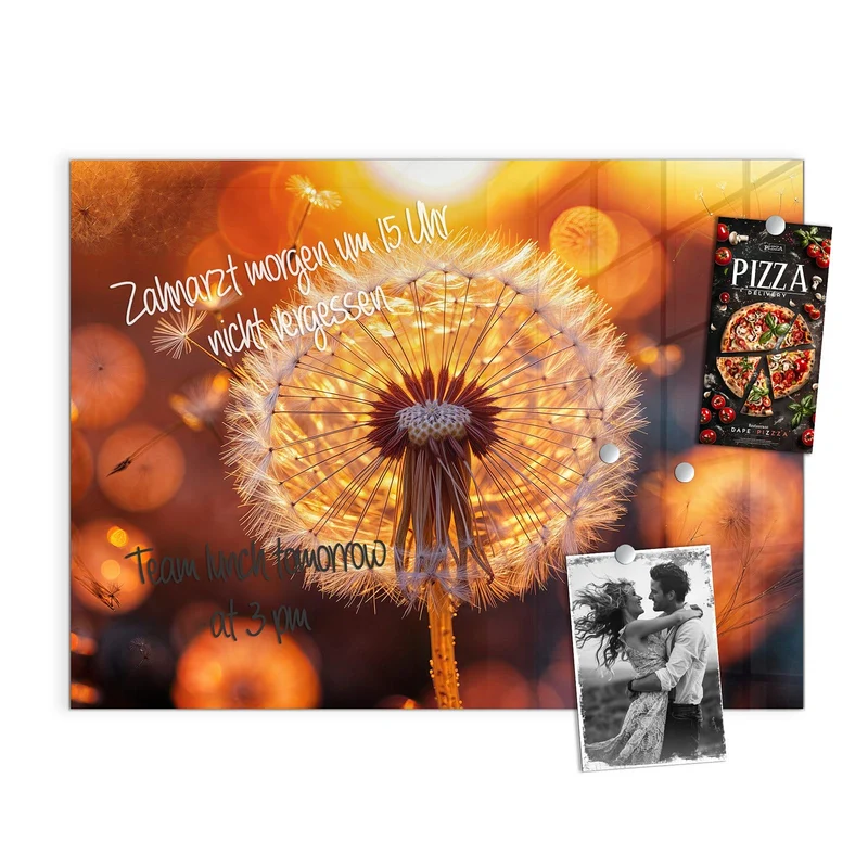 Magnettafel - Pusteblume vor Sonne