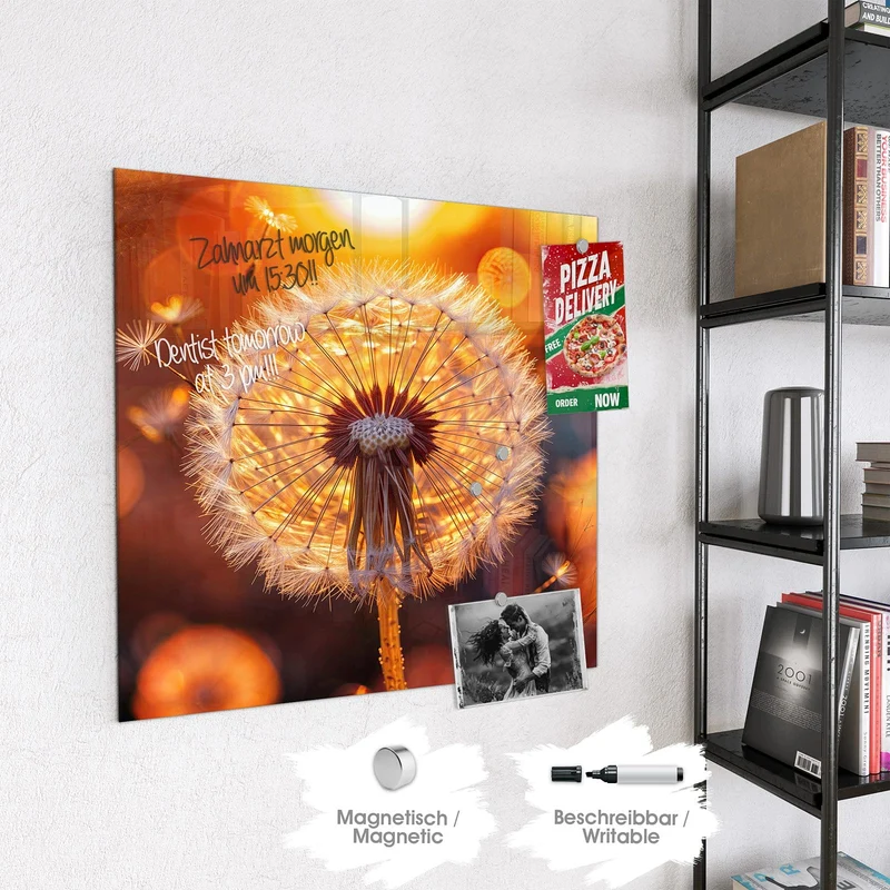 Magnettafel - Pusteblume vor Sonne