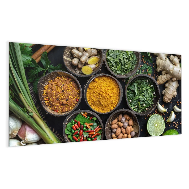 Magnettafel - Gewürze in Kokosschalen