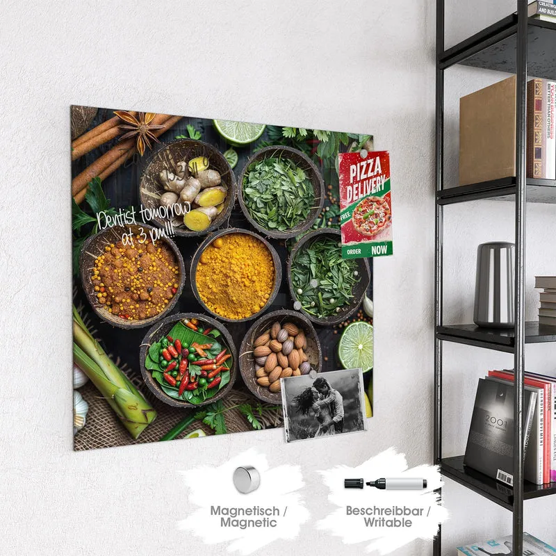 Magnettafel - Gewürze in Kokosschalen