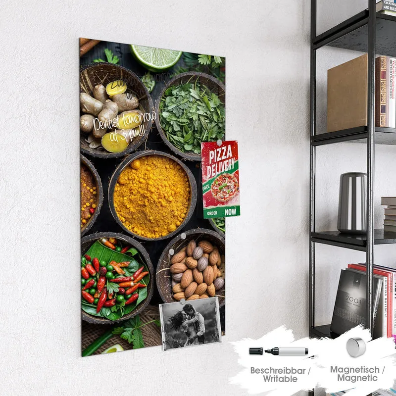 Magnettafel - Gewürze in Kokosschalen