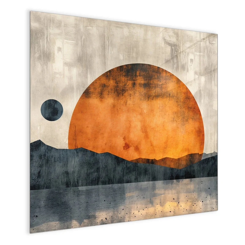 Magnettafel - Orange Sonne über Bergen