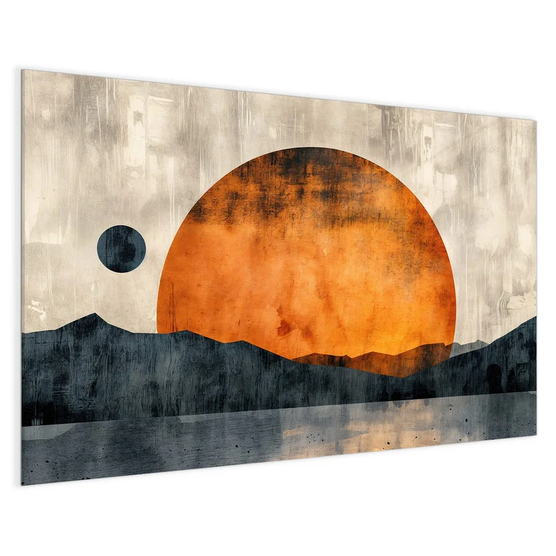 Magnettafel - Orange Sonne über Bergen