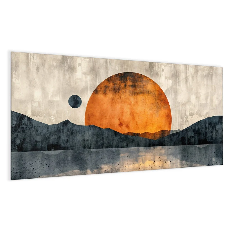 Magnettafel - Orange Sonne über Bergen