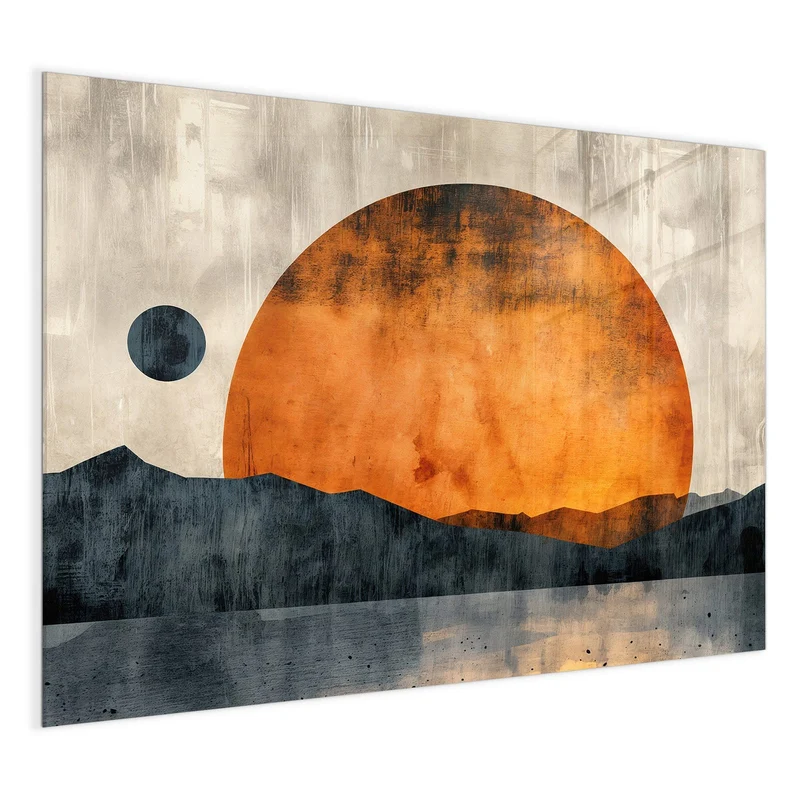 Magnettafel - Orange Sonne über Bergen