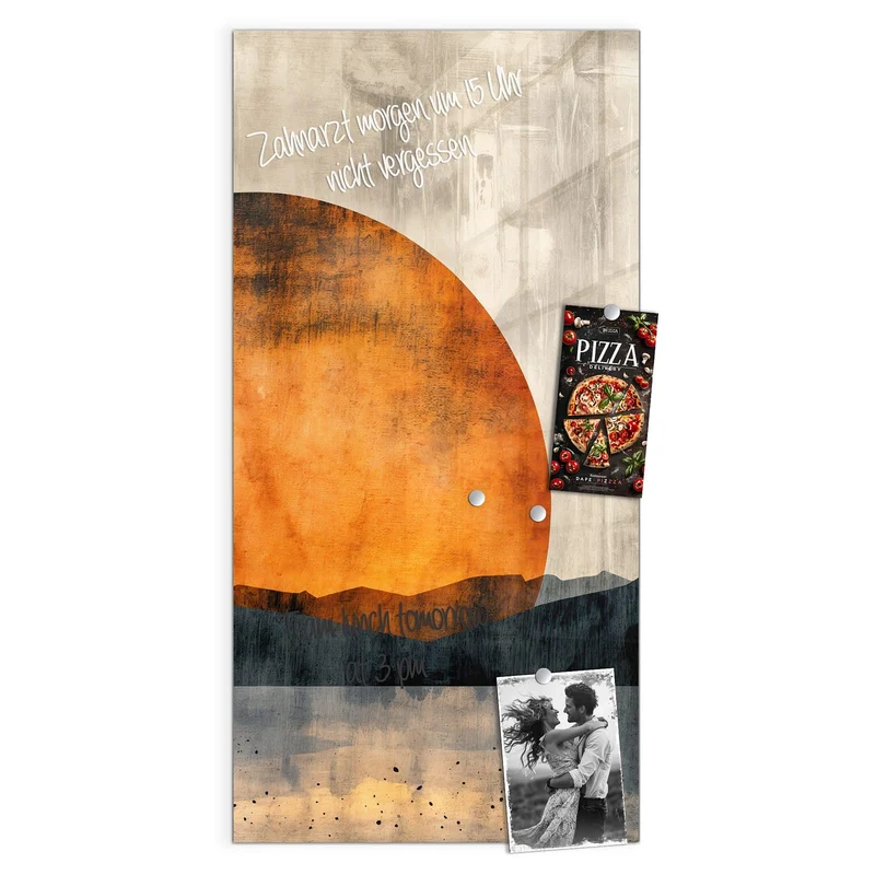 Magnettafel - Orange Sonne über Bergen