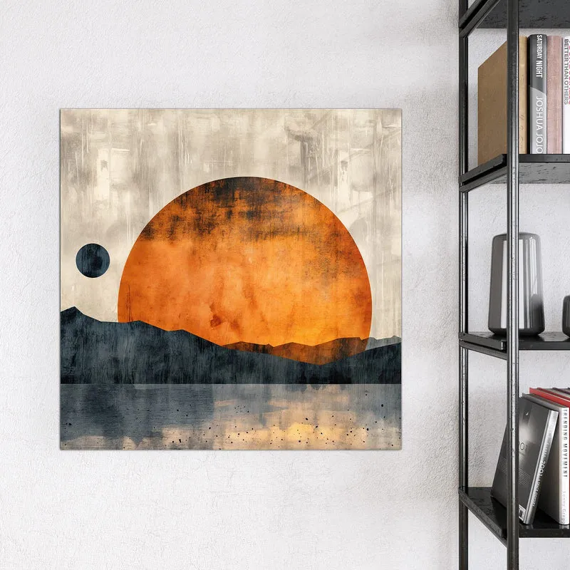 Magnettafel - Orange Sonne über Bergen
