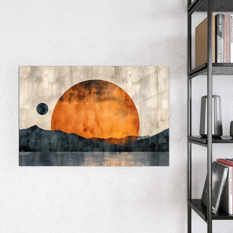 Magnettafel - Orange Sonne über Bergen