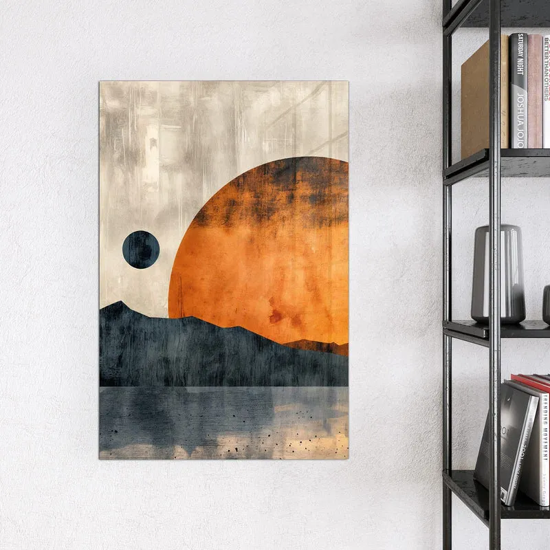 Magnettafel - Orange Sonne über Bergen