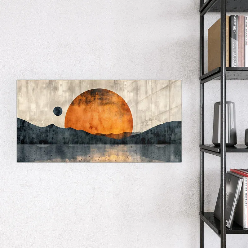 Magnettafel - Orange Sonne über Bergen