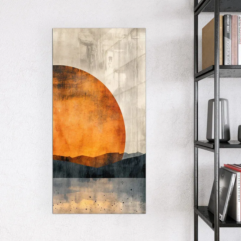 Magnettafel - Orange Sonne über Bergen