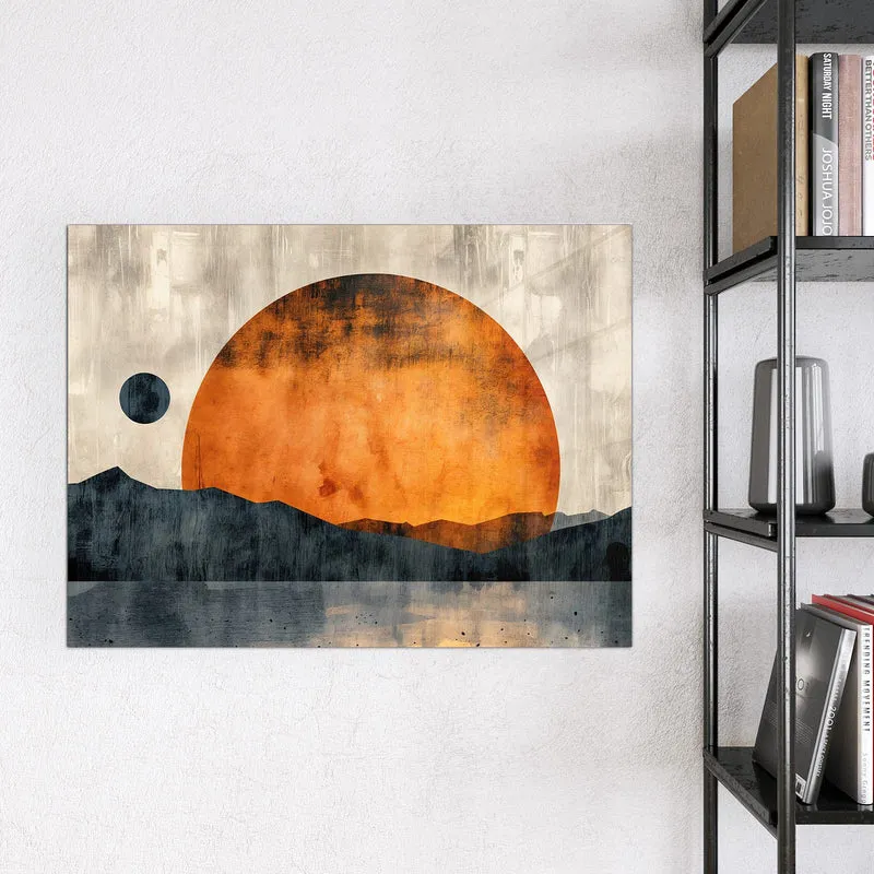 Magnettafel - Orange Sonne über Bergen