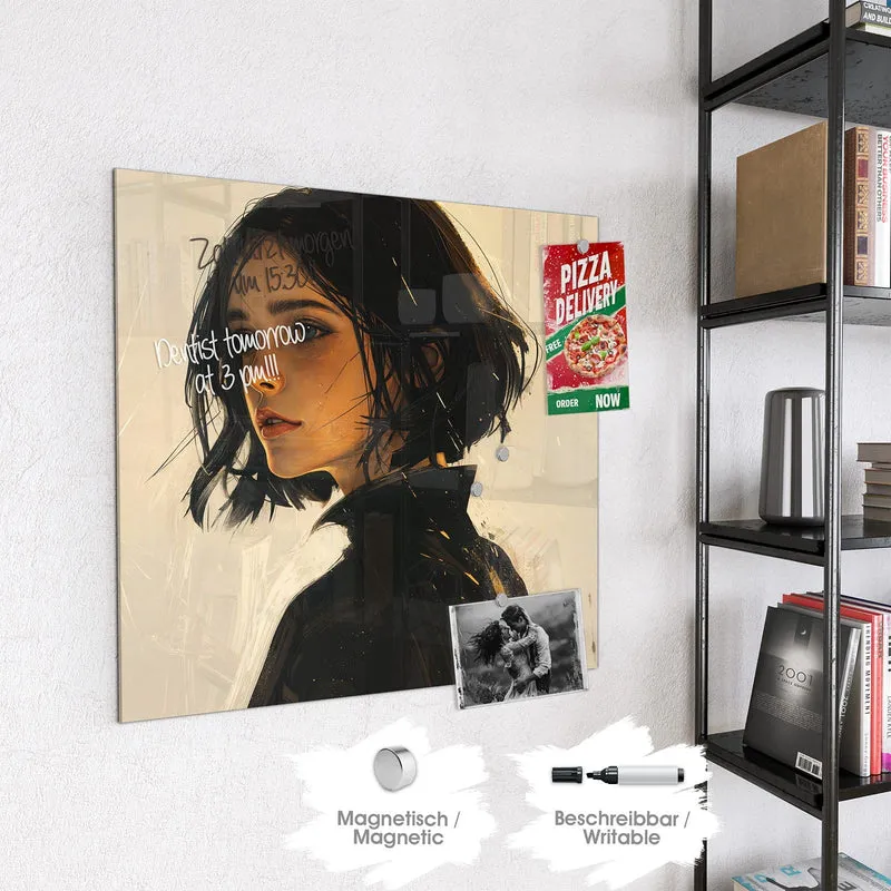 Magnettafel - Frau mit dunklem Bob