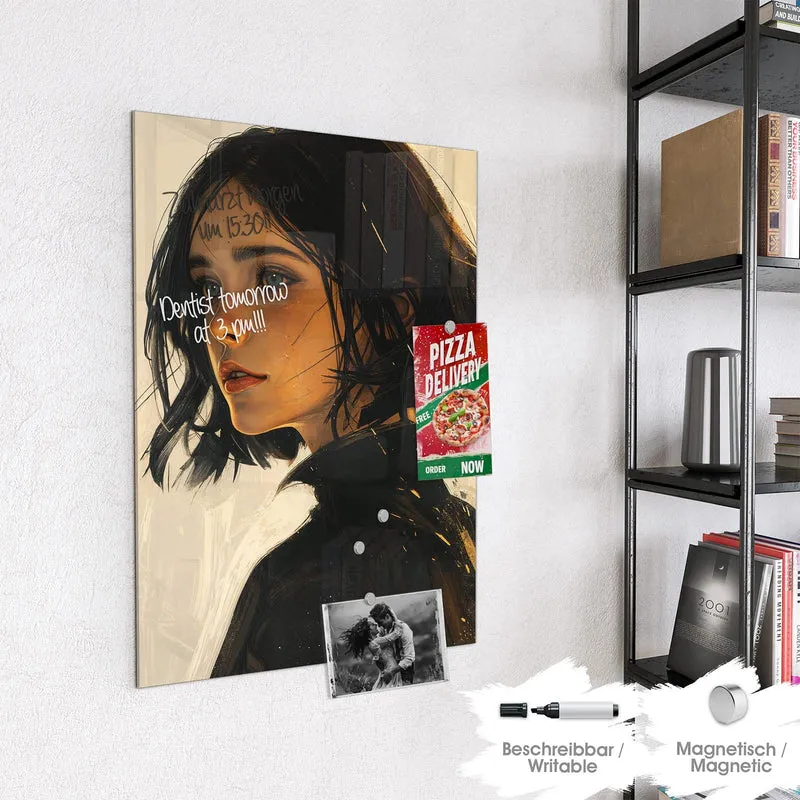Magnettafel - Frau mit dunklem Bob