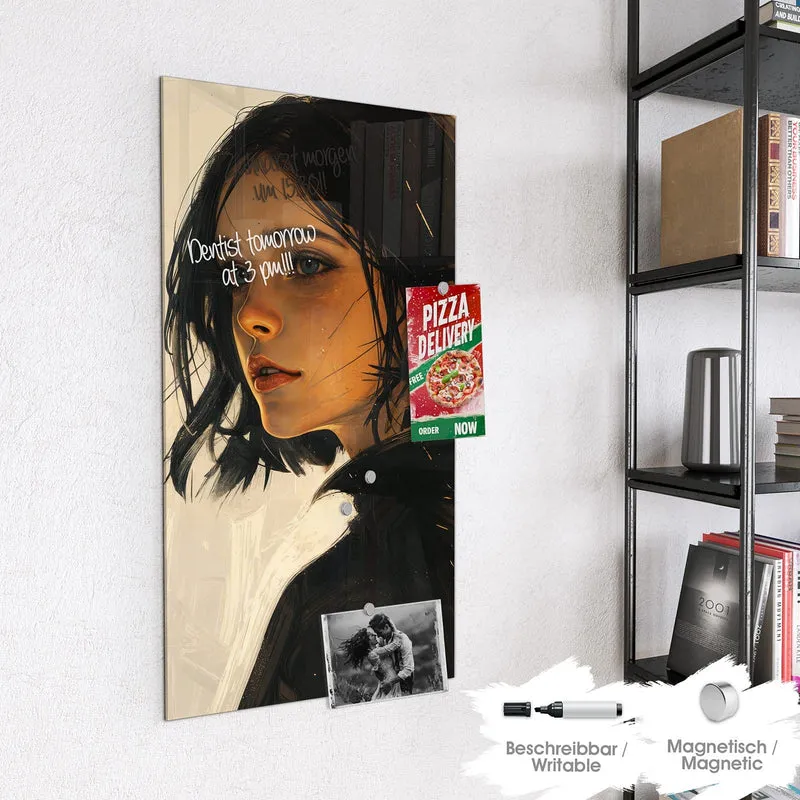 Magnettafel - Frau mit dunklem Bob