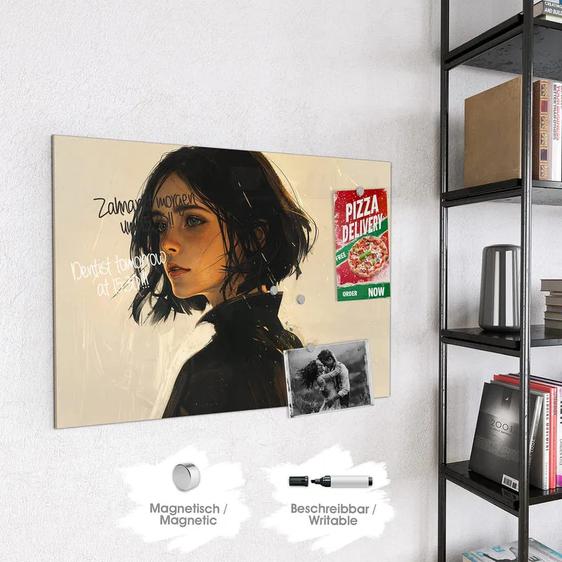 Magnettafel - Frau mit dunklem Bob