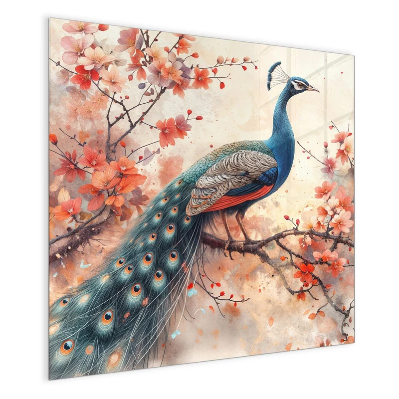 Magnettafel - Pfau auf Kirschzweig