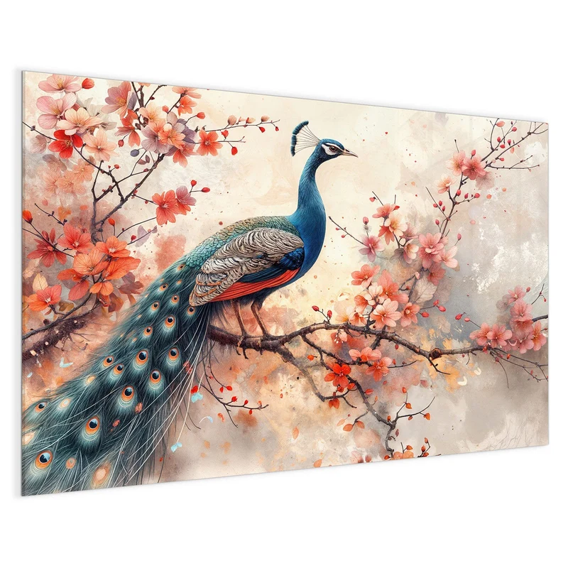 Magnettafel - Pfau auf Kirschzweig