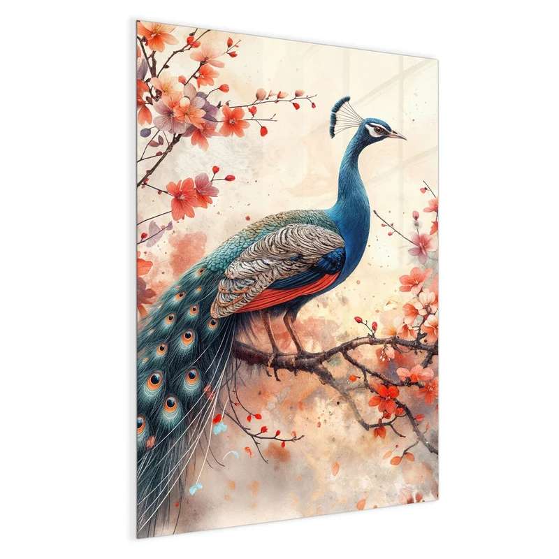 Magnettafel - Pfau auf Kirschzweig