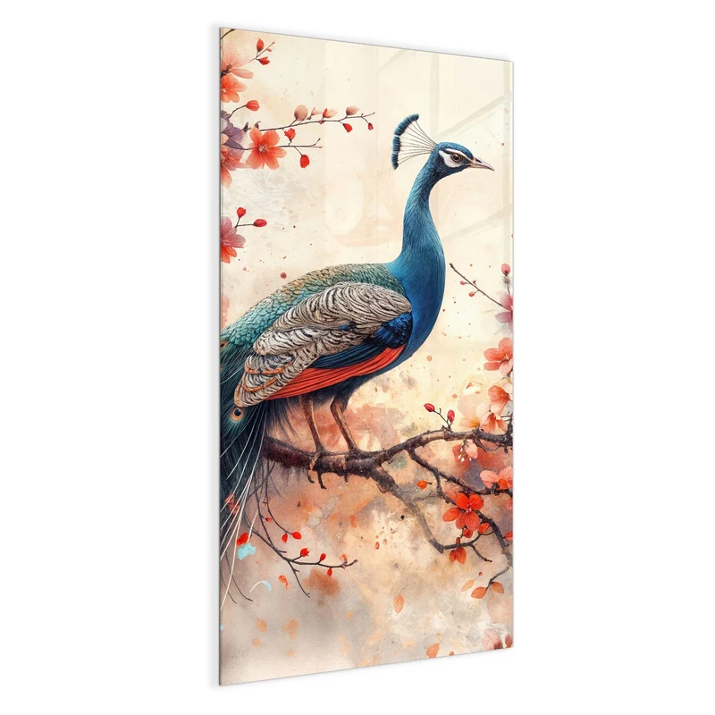 Magnettafel - Pfau auf Kirschzweig