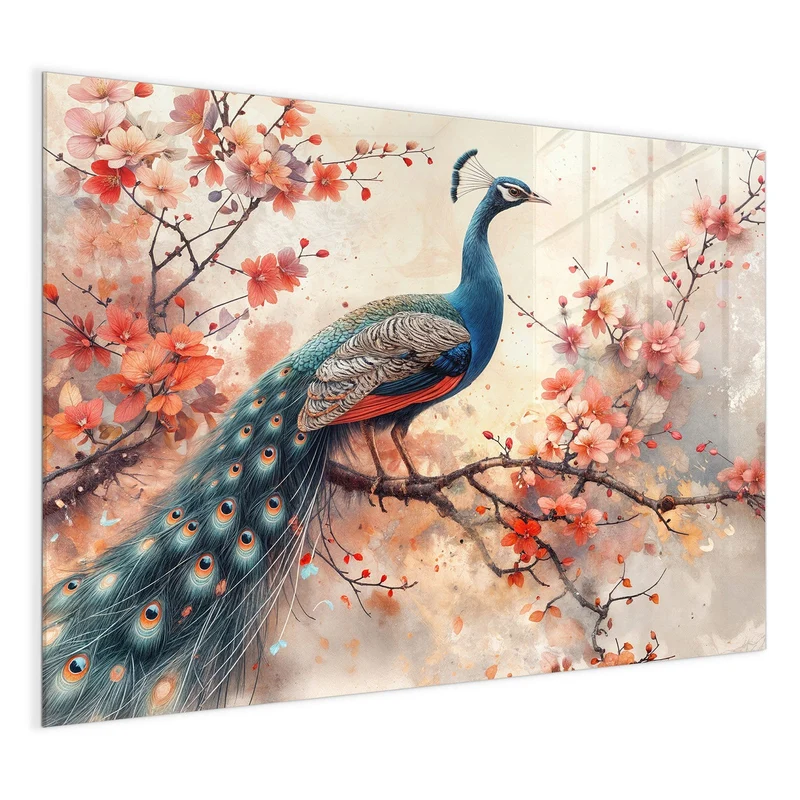 Magnettafel - Pfau auf Kirschzweig