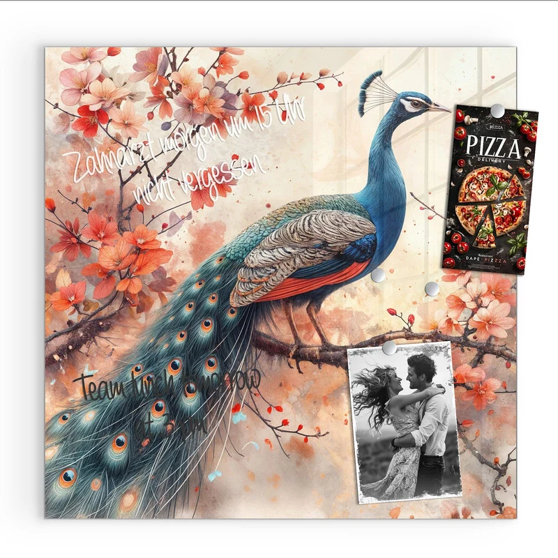 Magnettafel - Pfau auf Kirschzweig