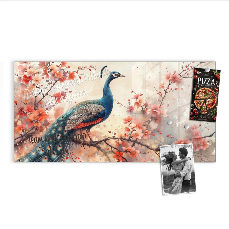 Magnettafel - Pfau auf Kirschzweig