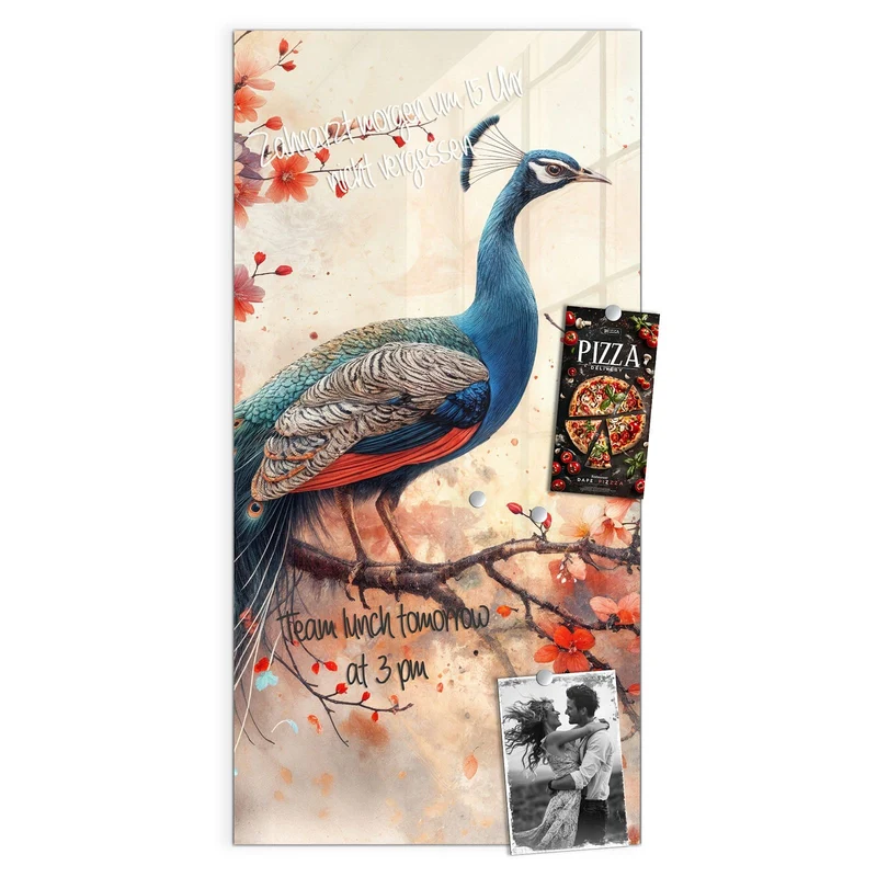 Magnettafel - Pfau auf Kirschzweig