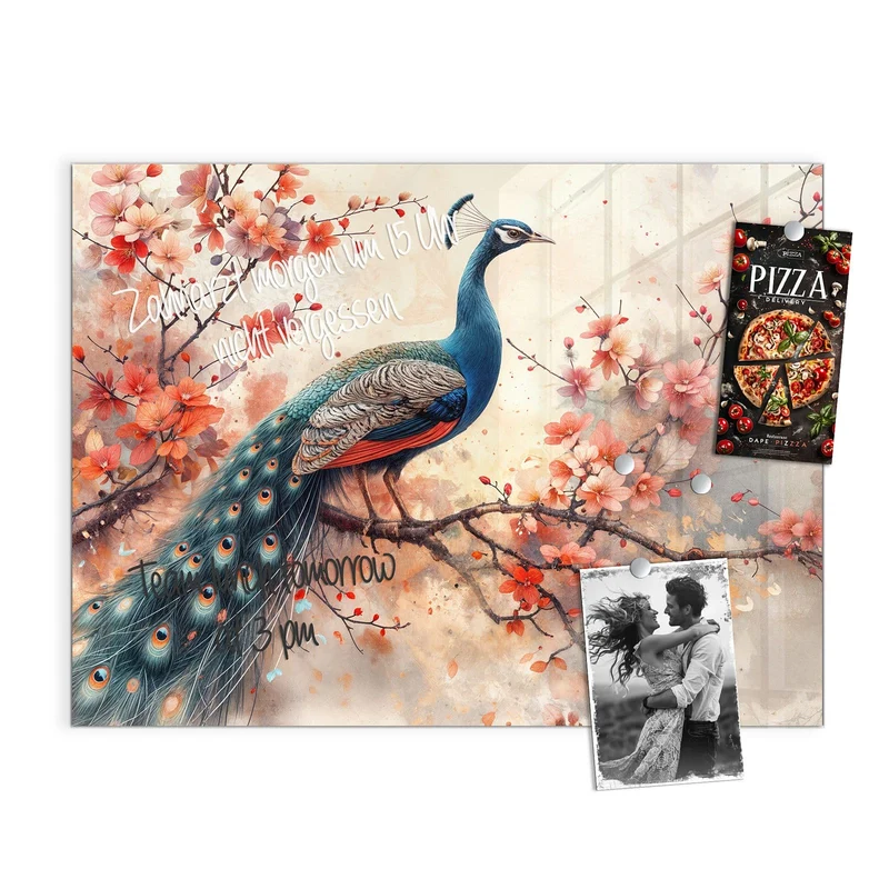 Magnettafel - Pfau auf Kirschzweig