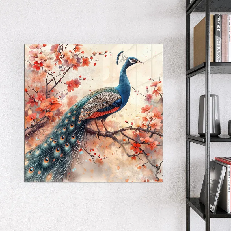 Magnettafel - Pfau auf Kirschzweig
