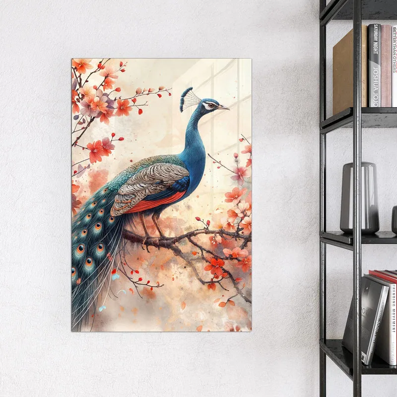 Magnettafel - Pfau auf Kirschzweig