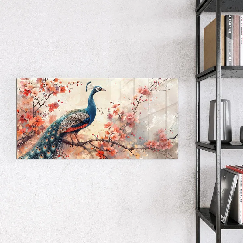 Magnettafel - Pfau auf Kirschzweig
