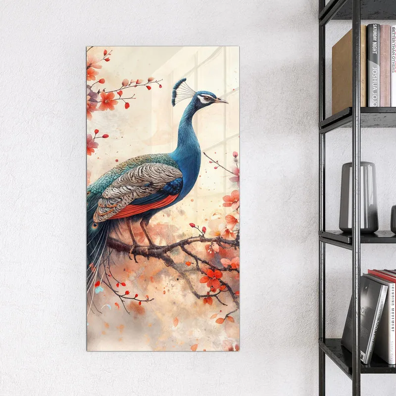Magnettafel - Pfau auf Kirschzweig