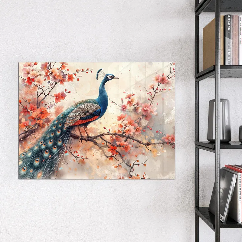 Magnettafel - Pfau auf Kirschzweig