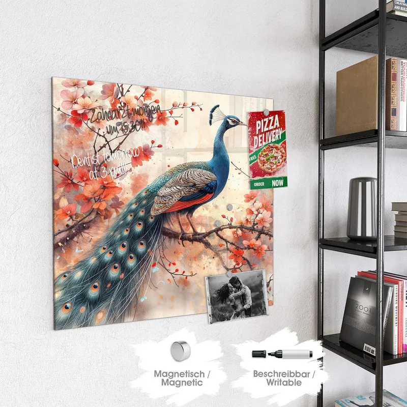 Magnettafel - Pfau auf Kirschzweig
