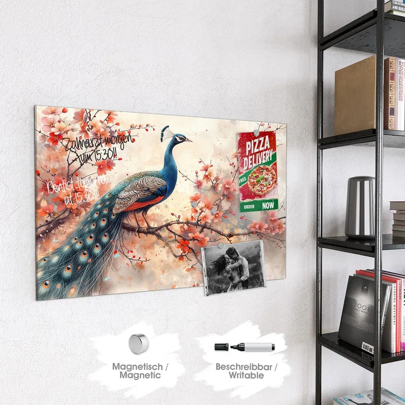 Magnettafel - Pfau auf Kirschzweig