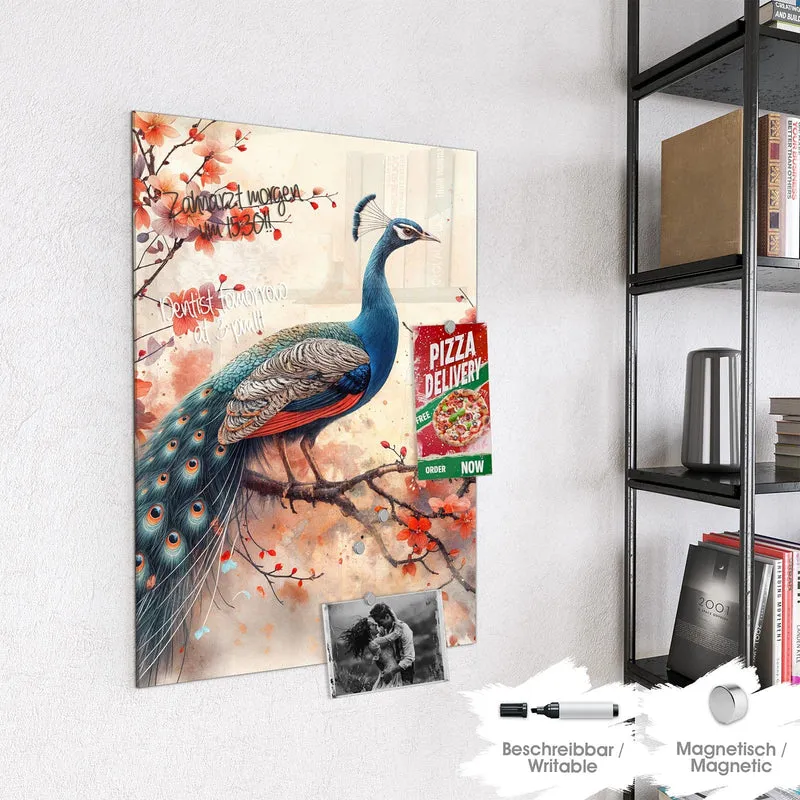 Magnettafel - Pfau auf Kirschzweig