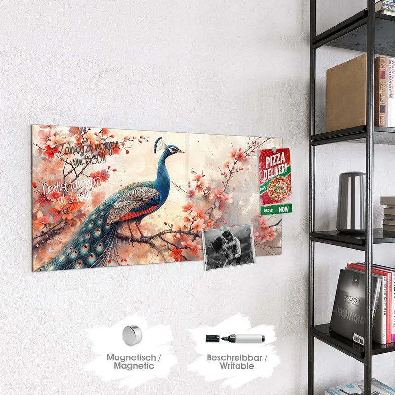 Magnettafel - Pfau auf Kirschzweig