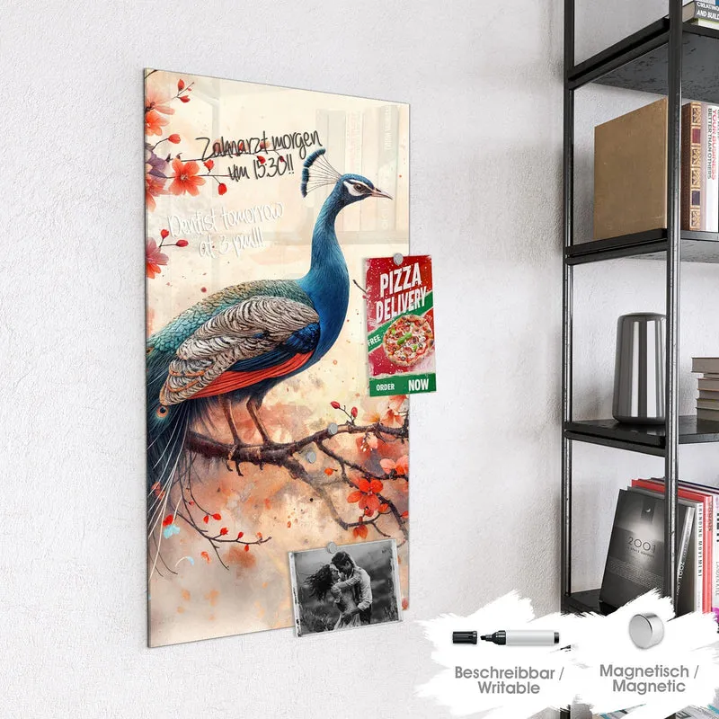 Magnettafel - Pfau auf Kirschzweig